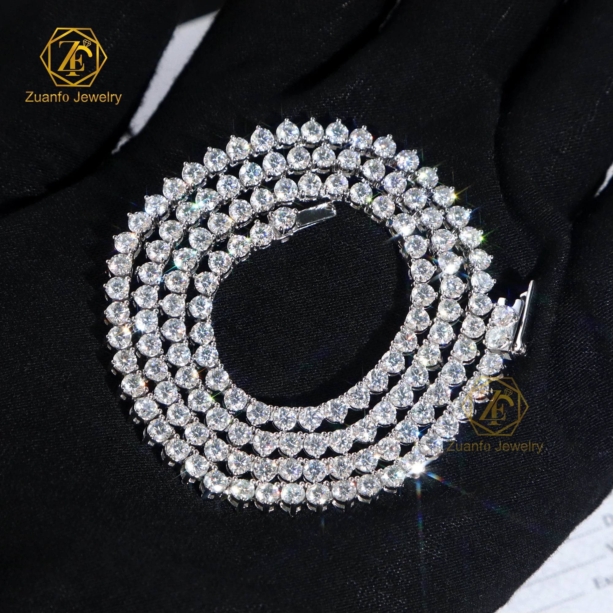 Hot Selling Hiphop Necklace Bracelet 925 Silver Gold Plated D VVS 3 Prong 3MM Moissanite Tennis Chain for Men and Women