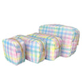 Custom Waterproof Pastel Checked Rainbow Gingham Girls Nylon Cosmetic Bag Large Portable Toiletry Bag Travel Storage Makeup Bags