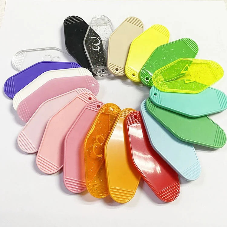 Custom Clear ABS Motel Keychain Blank Transparent Plastic Gold Foil UV Printing Logo Colorful Luggage Tag Gift Hotel Keychain