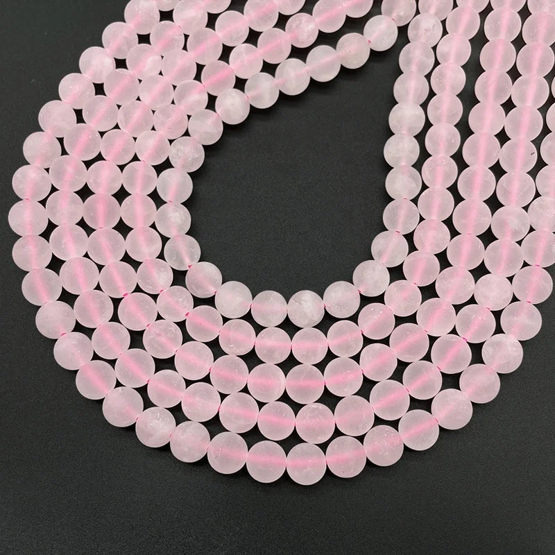 Wholesale Matte Frosted round Rose Quartz Loose Gemstone Beads Natural Crystal for DIY Jewelry Making Bracelet Necklace