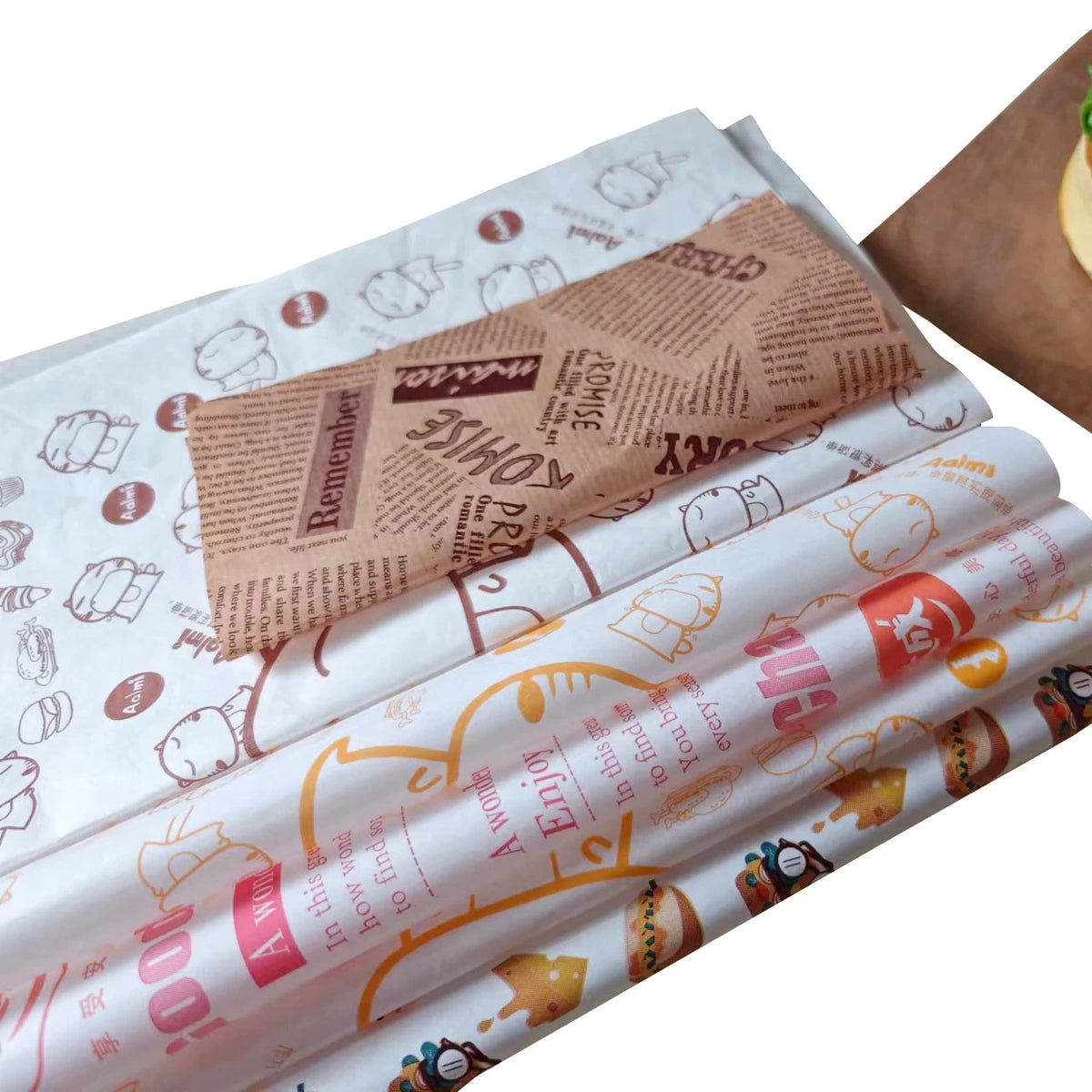 Wrapping Tissue Paper for Packaging Hot Selling Custom Print Wax Food Packaging Burger Sandwich Grease Proof Wrap Paper