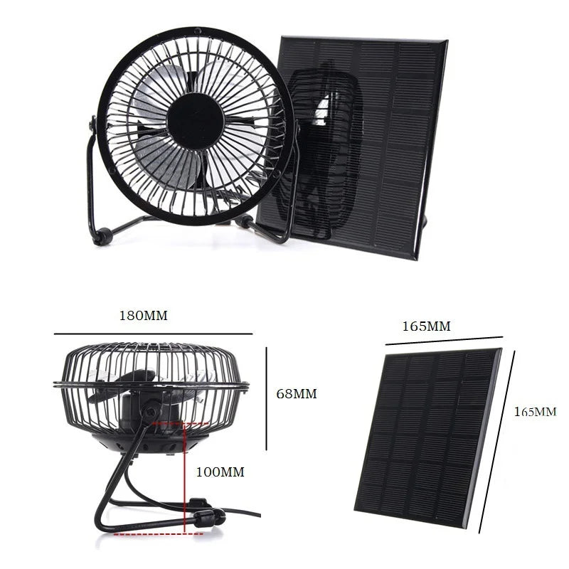 BUHESHUI 6V Solar Powered 4.5W Panel Iron Fan 6 Inch USB Cooling Ventilation for Home Office Outdoor Travel Fishing