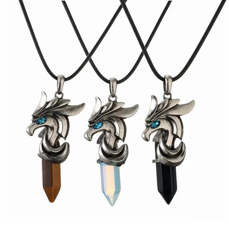 New Creativity Natural Stone Crystal Horse Pendant Necklace Gemstone Jewelry Amethyst tiger Eye Animal Pendant for Women Men