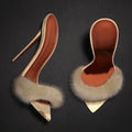 Elegant Pointed Toe High Heels Women Luxury Fur Slip on Sandals