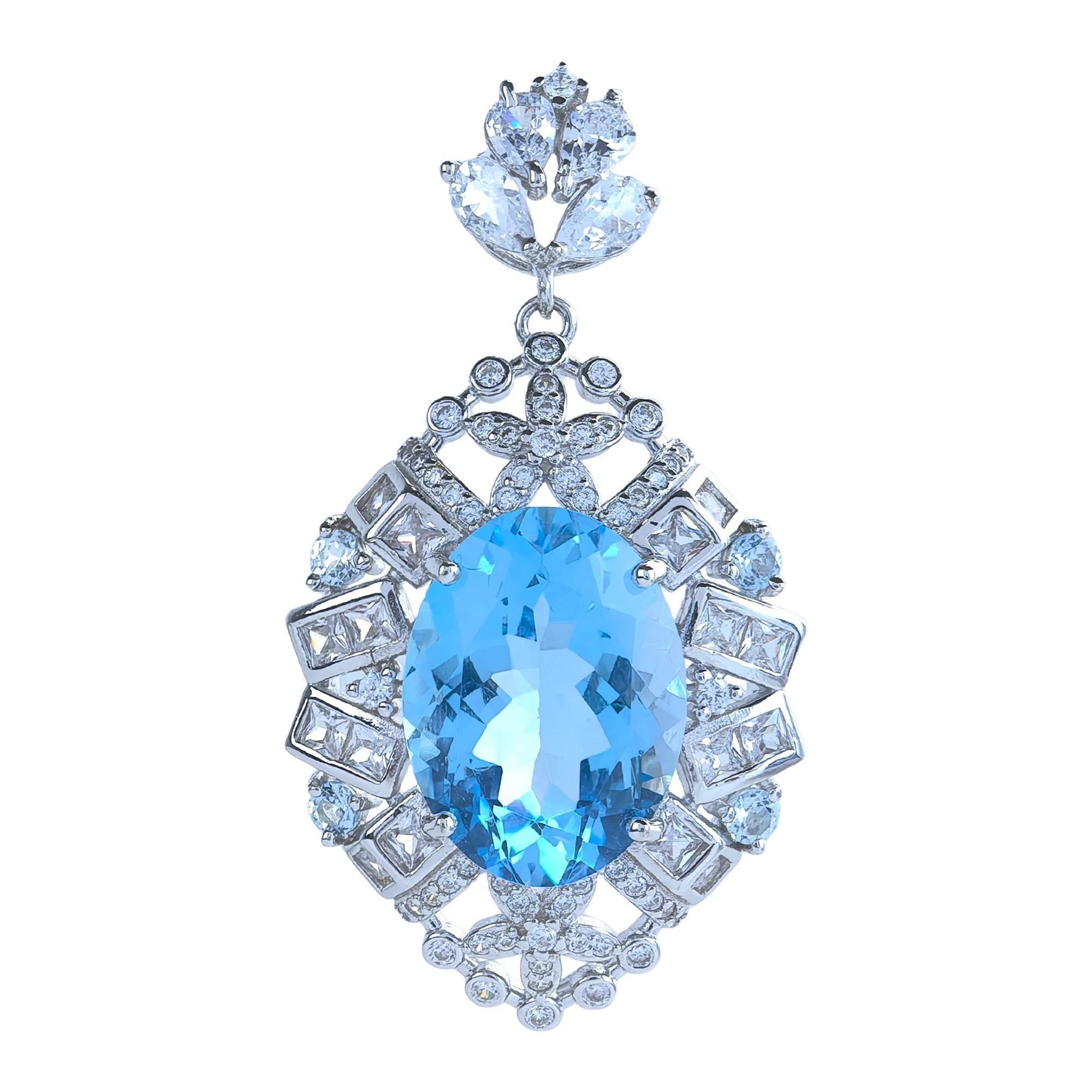 Factory Wholesale Rhodium Plated 925 Sterling Silver Oval Cut Natural Sky Blue Topaz Pendant for Women Gift Party Wear