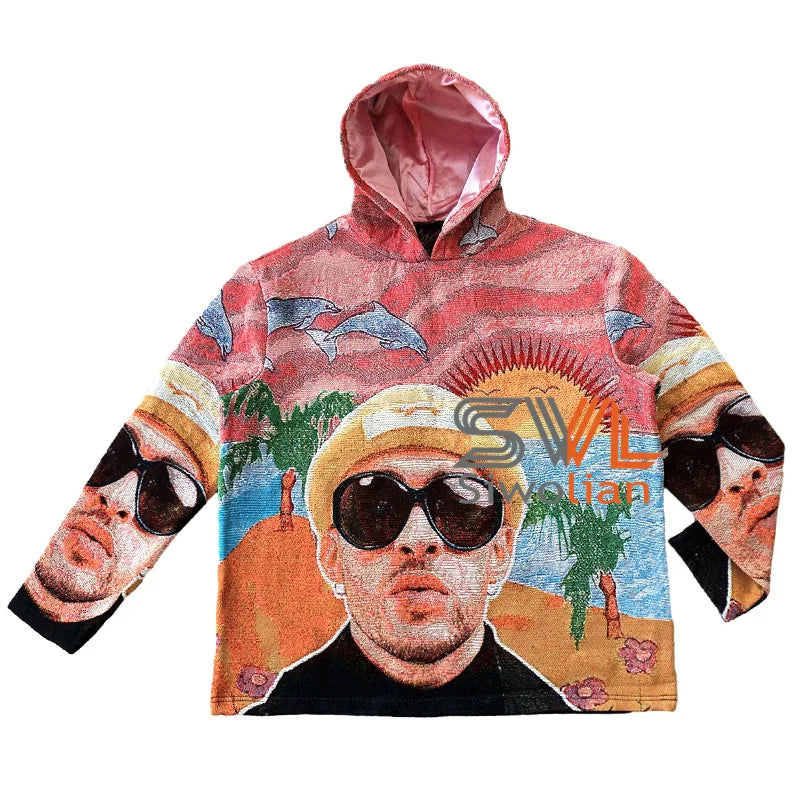 Low Moq Rapper Clothing Custom Tapestry Hoodie Manufacturer Mens Street Wear Unisex Tapestri Clothing Satin Lined Hoodie