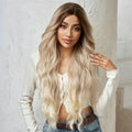 Lace Front Synthetic Wigs Long Curly Blonde Brown Lace Frontal Hair Wig for White Women Afro Ombre Wavy 30inches