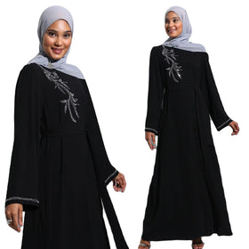 2024 New Luxury Rhinestone Abaya Cardigan Modest Fashion Evening Dress Eid Abaya Femmes Robe Musulmane Maxi Islamic Dresses
