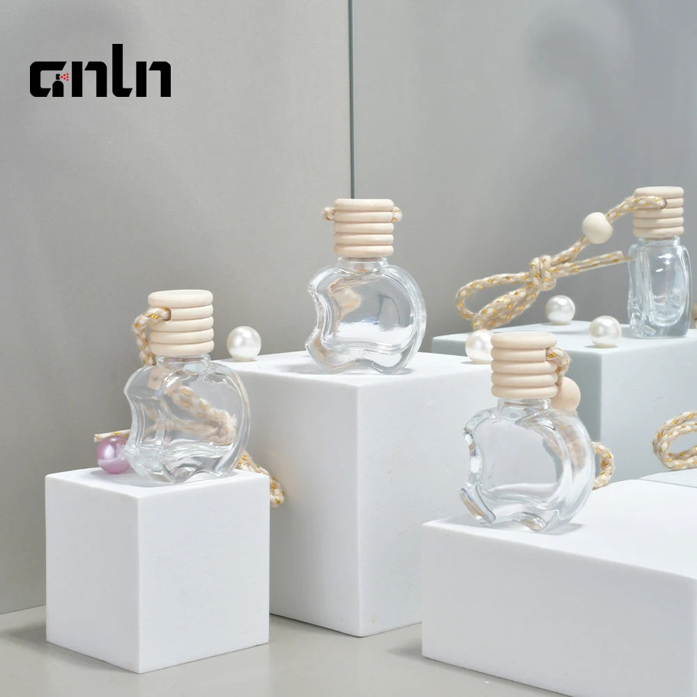 Hanging Perfume Bottle with Wooden Screw Cap Transparent Glass 8ml Car Diffuser Perfume Bottles