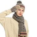 Customized Women's Knitted Hat Scarf  Mittens Winter Warm Three Piece Set Stripe Jacquard Scarf Hat  Mittens