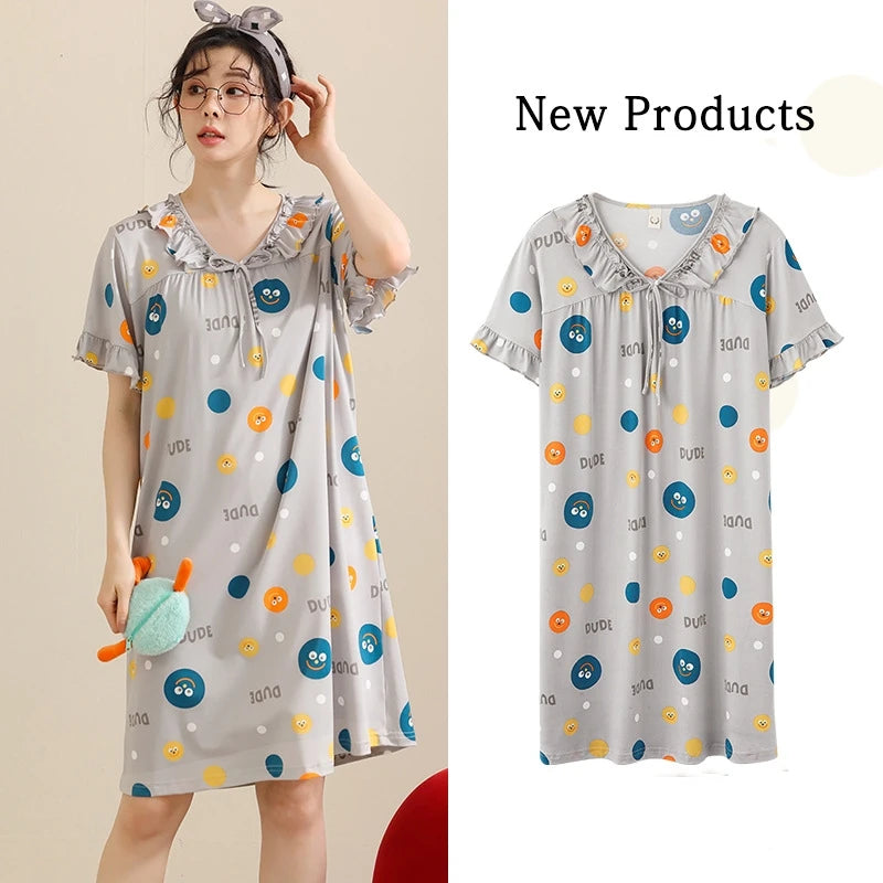 Womens Silky Satin Sleepwear Button Down Nightshirt Boyfriend Sleep Shirt Short Sleeve Dresses White Nightgown Silk Pajamas