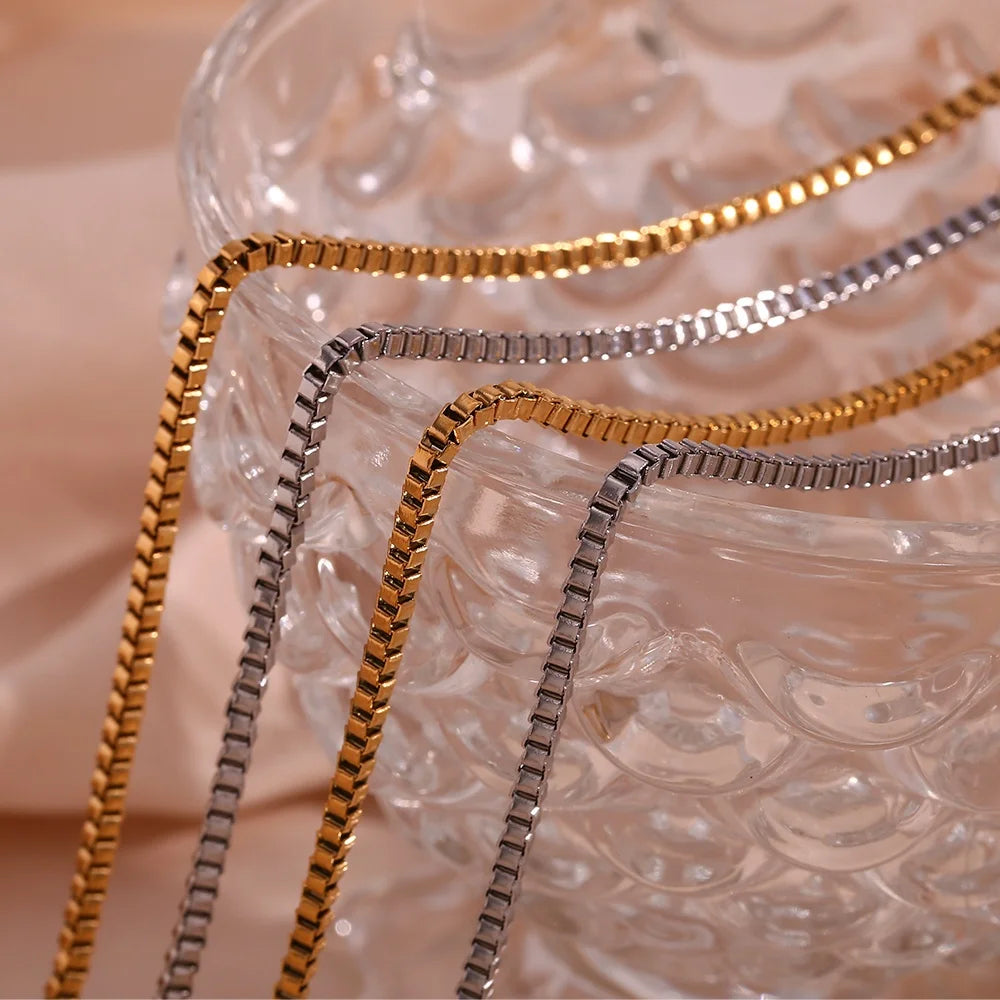 Dreamshow Minimalist Stainless Steel Round Box Chain Necklace 18K Gold Plated Chain Necklace Body Jewelry