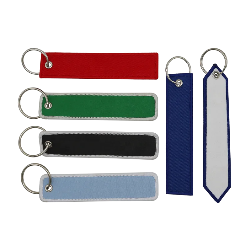 Blank Custom Embroidered Name Tag Metal Ring Twill Fabric Keychain Pendant Key Chain Embroidery Logo