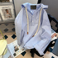 Boutique Wholesale 2026 Spring New Design Sense Vertical Stripe Hooded Loose Casual Women's Shirts