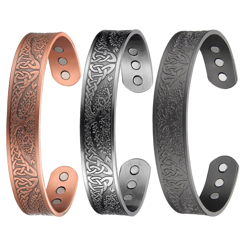 BioMagnetic Jewelry Tree of Life Bangles 99.99% Pure Copper Bracelets for Arthritis Magnetic Old People Men