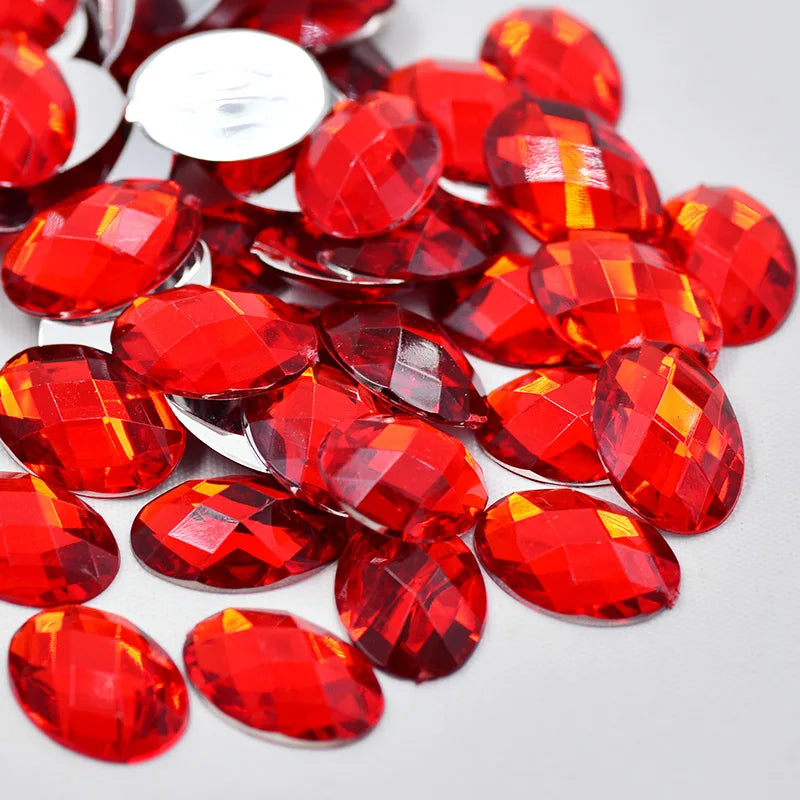 13*18mm Red Color Oval Fancy Crystal Stones Flatback Acrylic Gems Glue on Rhinestones for DIY Clothes Jewelry Crafts