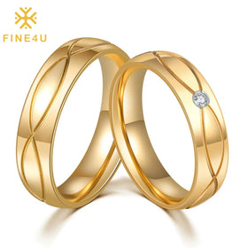 Dainty Fashion Stainless Steel Valentine Day Jewelry Cubic Zirconia Engagement Wedding Couple Ring Set for Lovers
