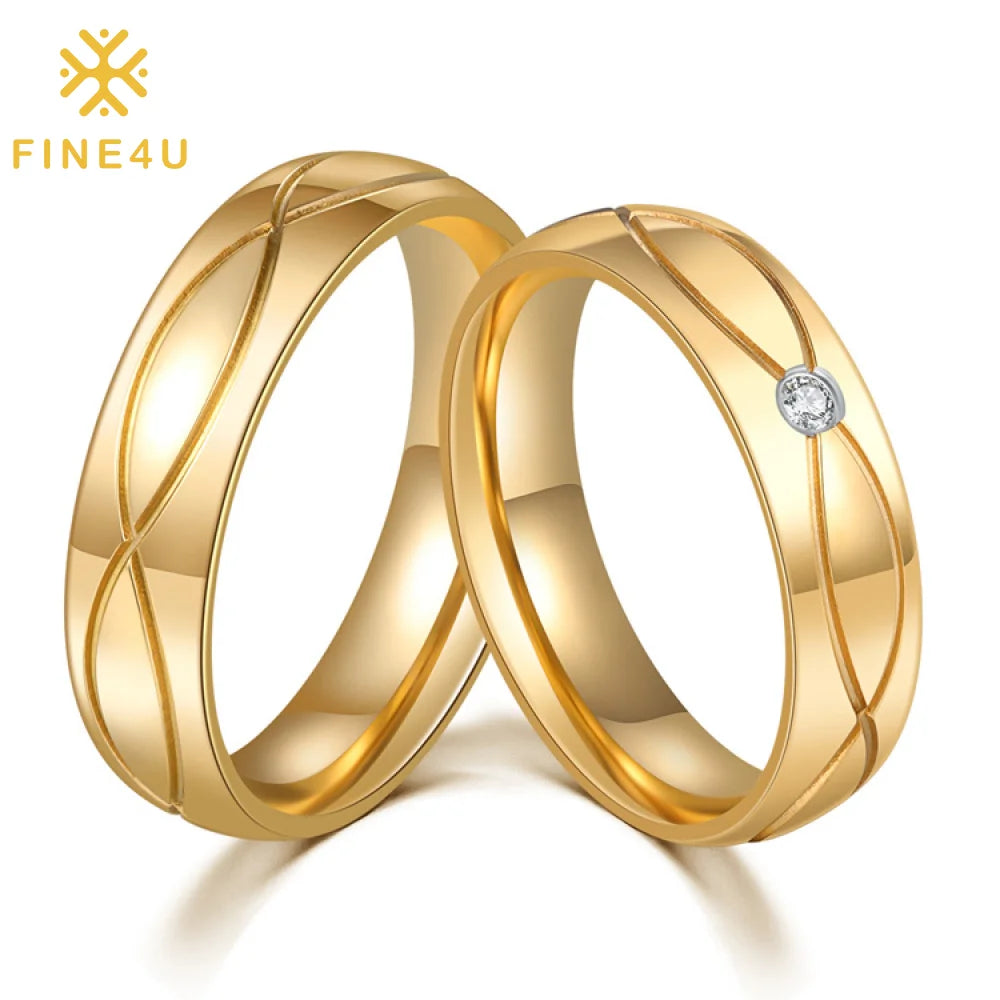 Dainty Fashion Stainless Steel Valentine Day Jewelry Cubic Zirconia Engagement Wedding Couple Ring Set for Lovers