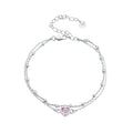 925 Sterling Silver Heart Double Layer Bracelet Pink Zircon Adjustable Chain for Women Anniversary Party Fine Jewelry BSB152