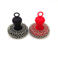 2026 Hot Stainless Steel Round Chainmail Scrubber Cast Iron Cleaner with Handle