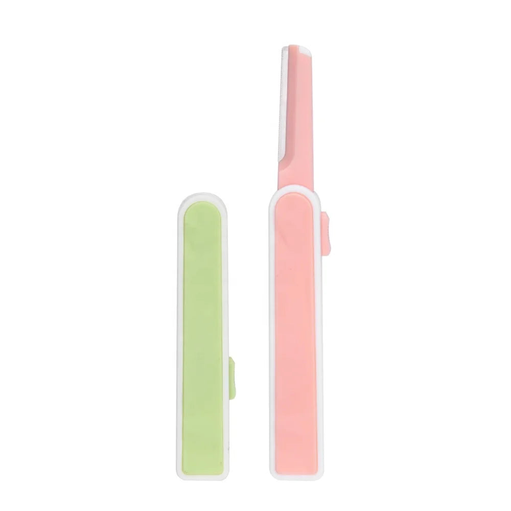Women's Mini Size Retractable Stainless Steel Eyebrow Trimmer Facial Hair Remover with Shaving Mode Pink/Green Pointed Blade