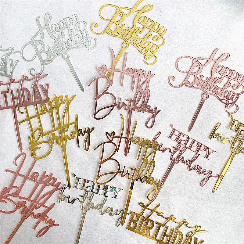 Gold Glitter Custom Personalized Wedding Happy Birthday Acrylic Cake Topper