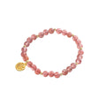 Pink Strawberry Quartz Bead Gemstone Bracelet 925 Sterling Silver Gold Fu Lucky Charm Bracelet for Women