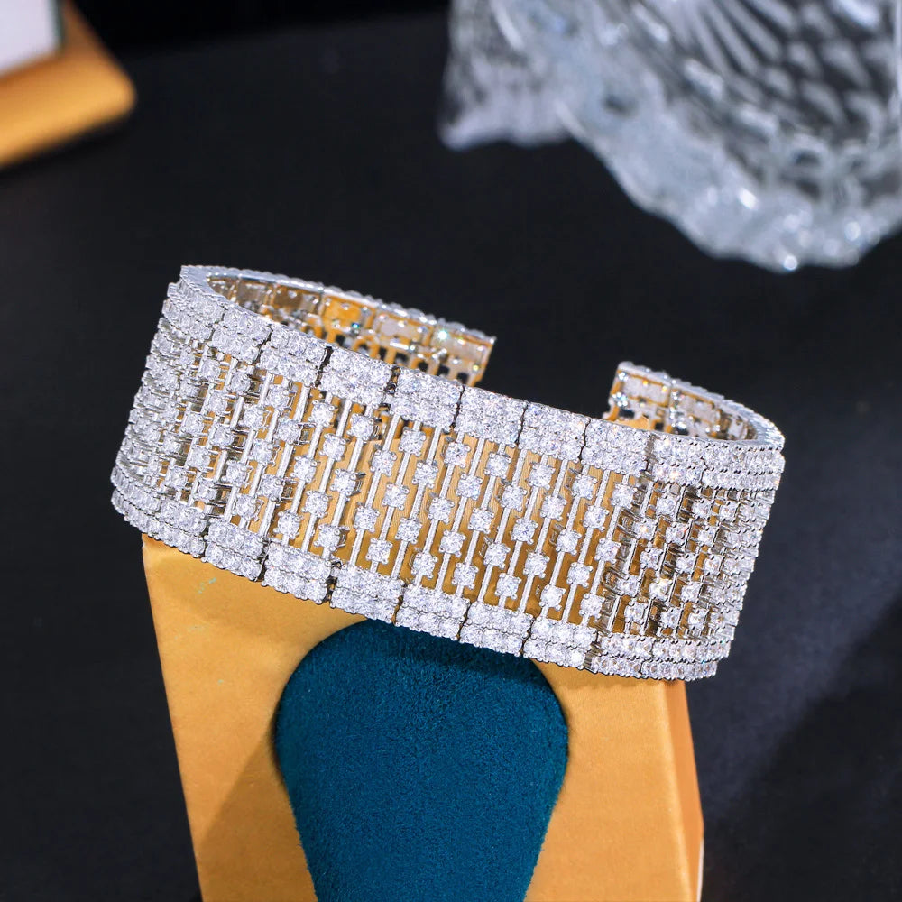 Heavy Stone Work Full Dubai Cubic Zircon All Match Bridal Wedding Pageant Big Bracelets Bangles Luxury Women Party Wear Jewel