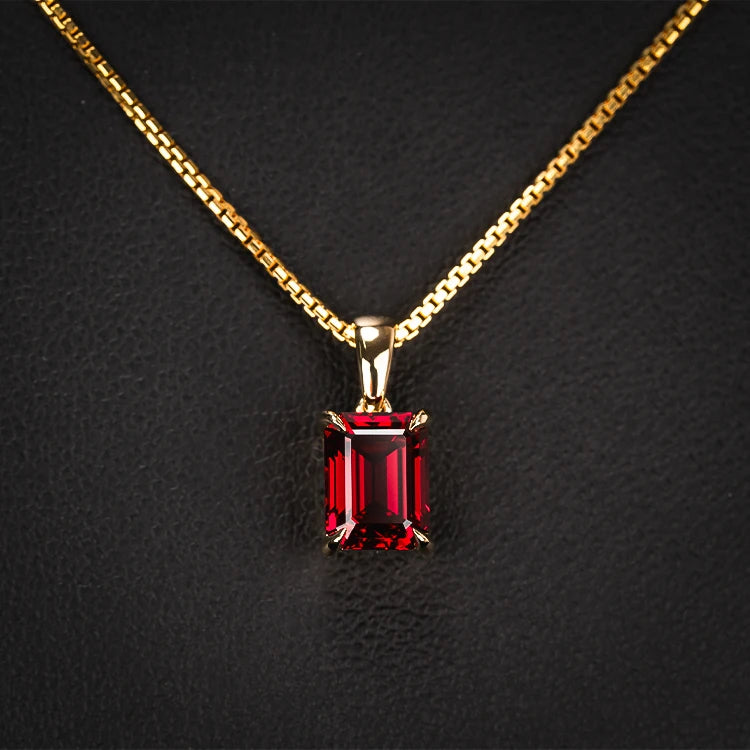 Goldleaf Fine Jewelry 18k Yellow Gold Pendant Necklace Emerald Cut Lab Grown Ruby Classic Gold Necklace for Weddings Parties