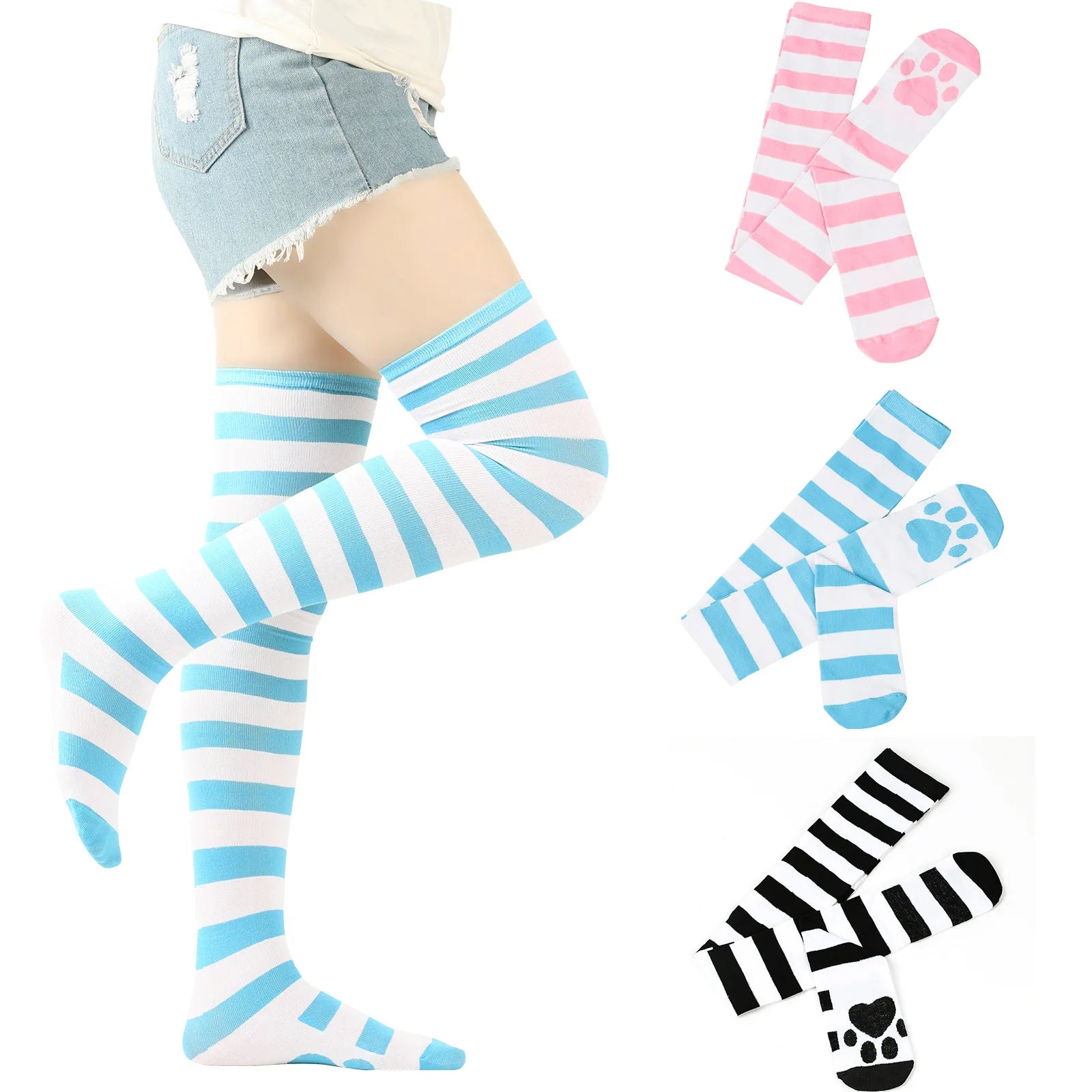 Hot Sale Women's Thigh Socks Striped Fun Knee Socks Suitable for Girls Sports Tube Socks Novel Role Play Stockings
