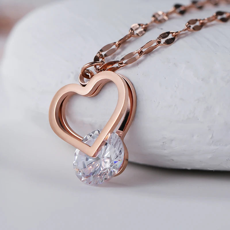 Korean Ins Cubic Zirconia CZ Round Lips Chain Necklace Stainless Steel Love Heart Choker Necklace for Women