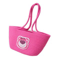 2026 Fashion Lady Shopping Handbag Woven Cotton Rope Basket with Strawberry Bear Design Portable Two Straps for All Seasons