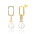 Fine jewelry 925 sterling silver women geometric natural freshwater pearl long chain earrings