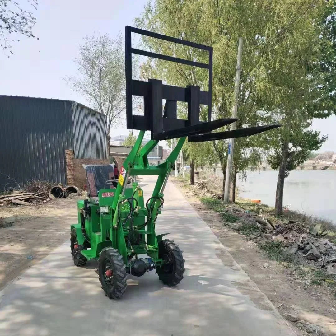 Small Mini Front Electric Skid Steer Wheel Loader Backhoe Shovel With Forklift Pallet  for Garden Farm Orchard Use