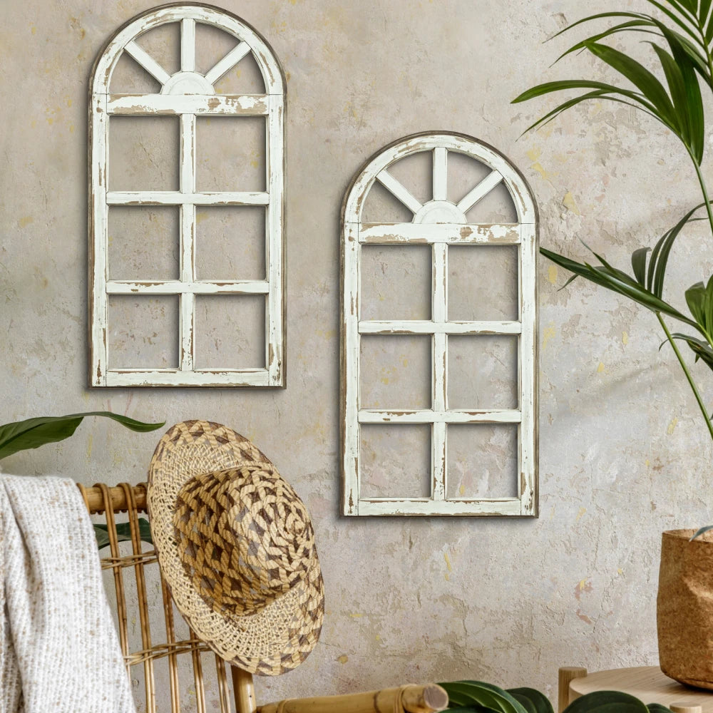 Farmhouse Rustic Wooden Window Frame Vintage Wall Decor Set for Rustic Interiors Home Styling
