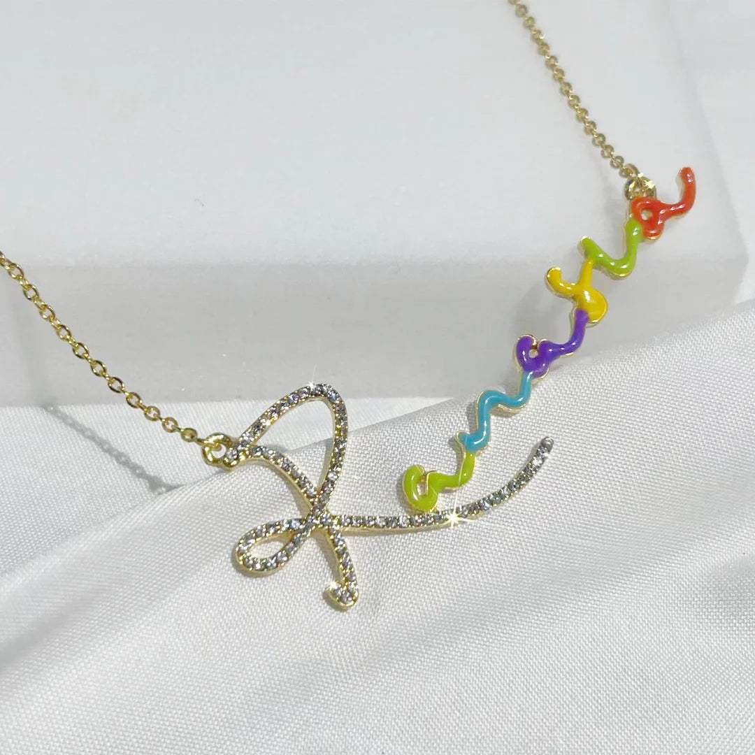 QIUHAN Custom Name Necklace Personalized Drop Oil Diamond Cubic Zirconia Letter Necklace