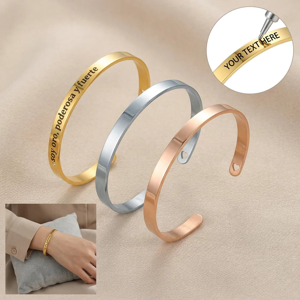 Yiwu Aceon Velle Stainless Steel Hollow Heart Cut Out Symbol Customized Deep Engraved Spiritual Sorority Birthstone Cuff Bangle