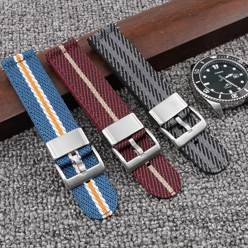 Luxury Two Pieces Striped Nylon Watch Strap 18/20/22MM Quick Release Fabric Watch Band With Stainless Steel Buckle Metal Loop
