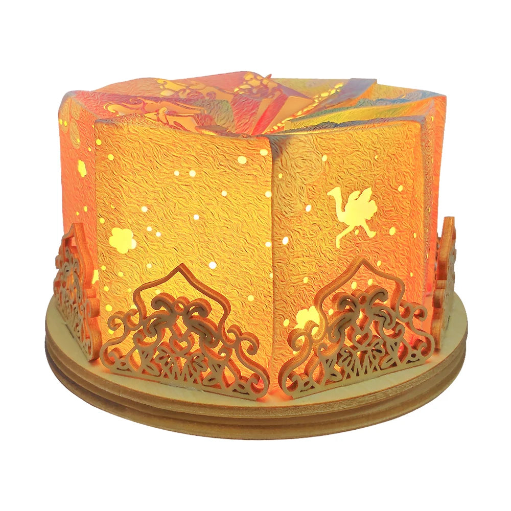 Home Decor Light DIY LED Night Light Wooden LED Lamp Base Folded Paper Origami Lamp Gift Items