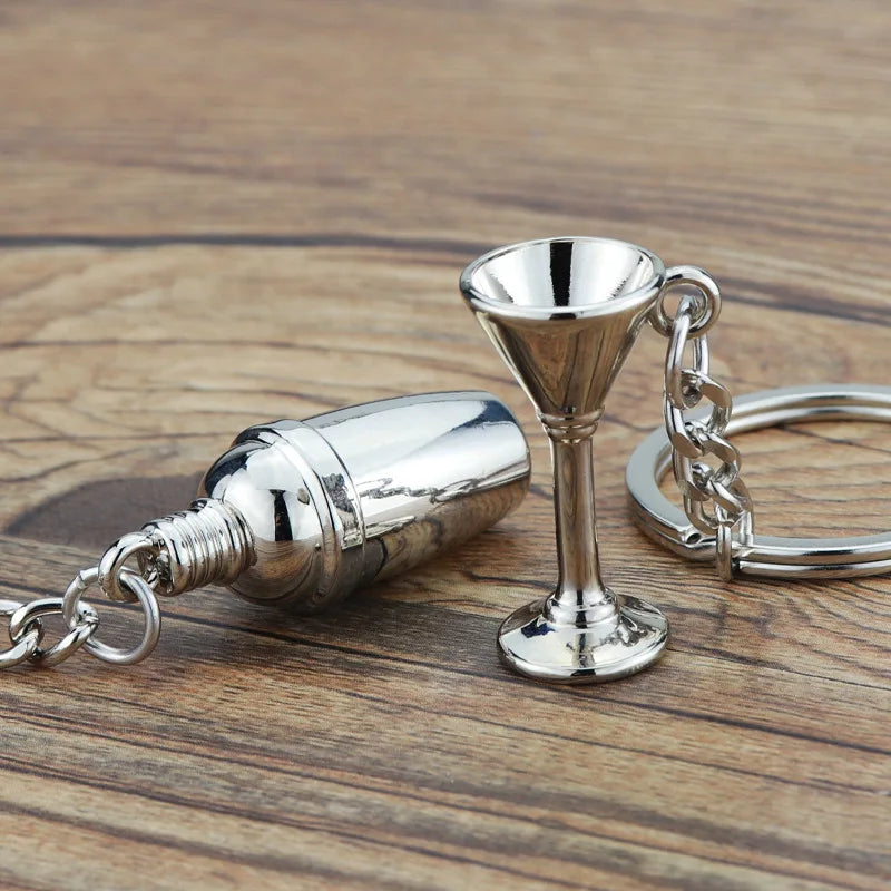 Wholesale Custom 3D Metal Shaker Key Chain Fashion Cocktail Cup Pendant Promotional Souvenirs Gift Bartender's Cocktail Keychain
