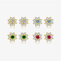 FUAMAY Classic Fashion 925 Sterling Silver Stud Earrings White Green Rose Blue Zircon Flowers Earring