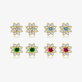 FUAMAY Classic Fashion 925 Sterling Silver Stud Earrings White Green Rose Blue Zircon Flowers Earring