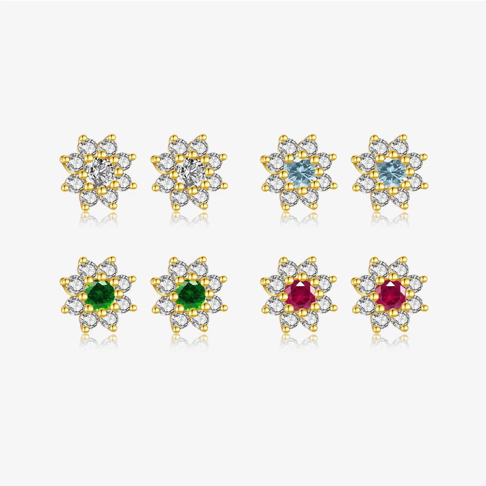 FUAMAY Classic Fashion 925 Sterling Silver Stud Earrings White Green Rose Blue Zircon Flowers Earring