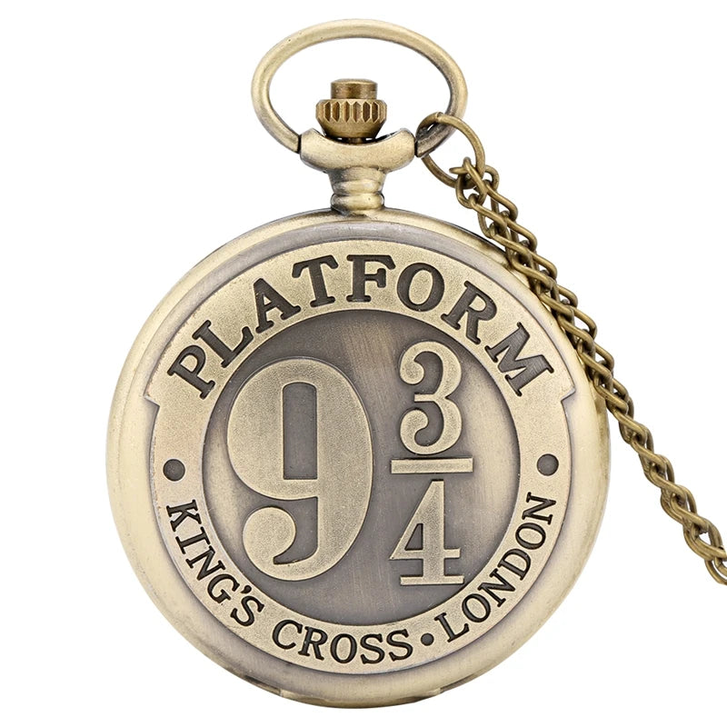 Hot Movie Extension King's Cross London 9 3/4 Platform Quartz Pocket Watch Bronze Full Hunter Necklace Pendant Clock Reloj