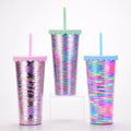 American Style New Double-Layer Plastic Tumbler Simple Transparent Sequin Glitter Straw Cup Large Capacity Summer Water Cup