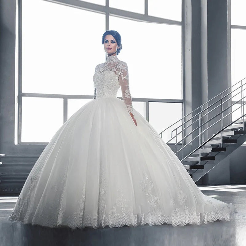 AL1279 2025 Factories Wholesale Wedding Dress Lace Long -sleeved Pure White Lace Fabric for Wedding Dress Pakistan Wedding Dress