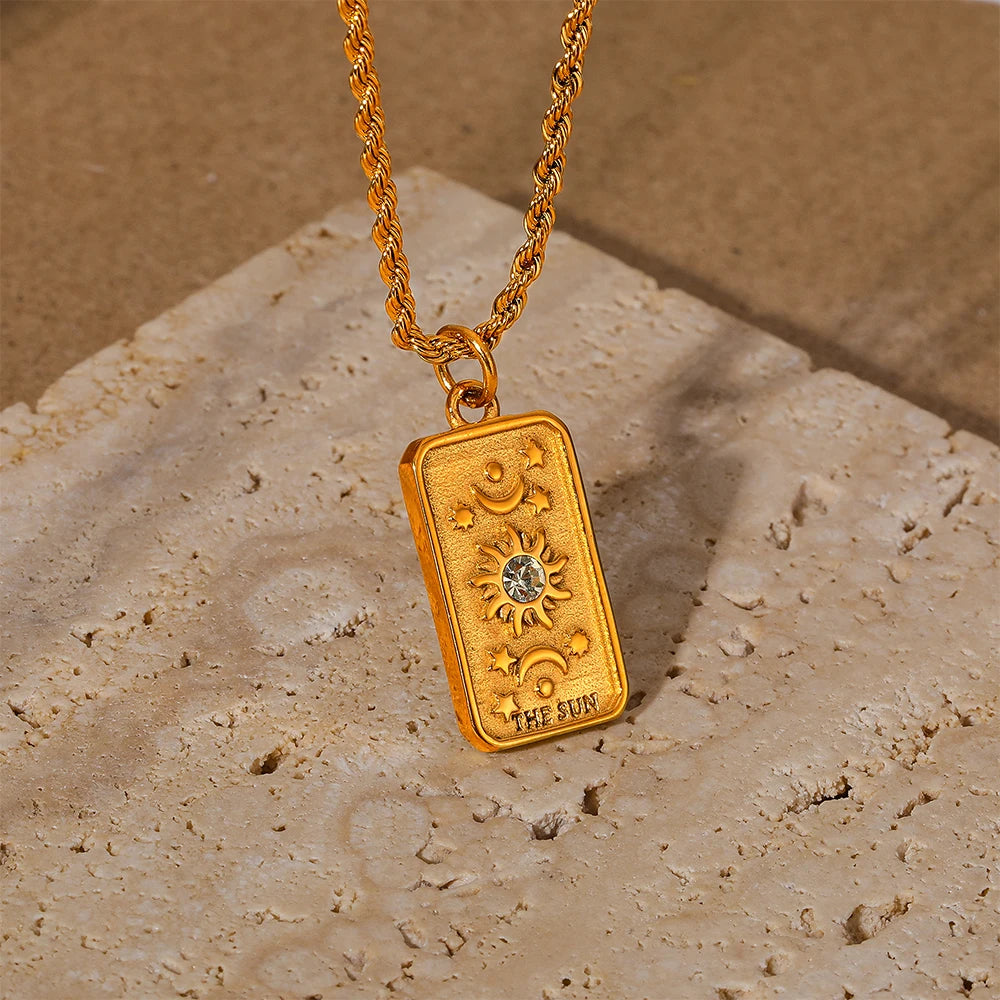 Tarot Three-dimensional Relief Diamond-studded Eight-pointed Star Pendant Flower Sun God Necklace Jewelry