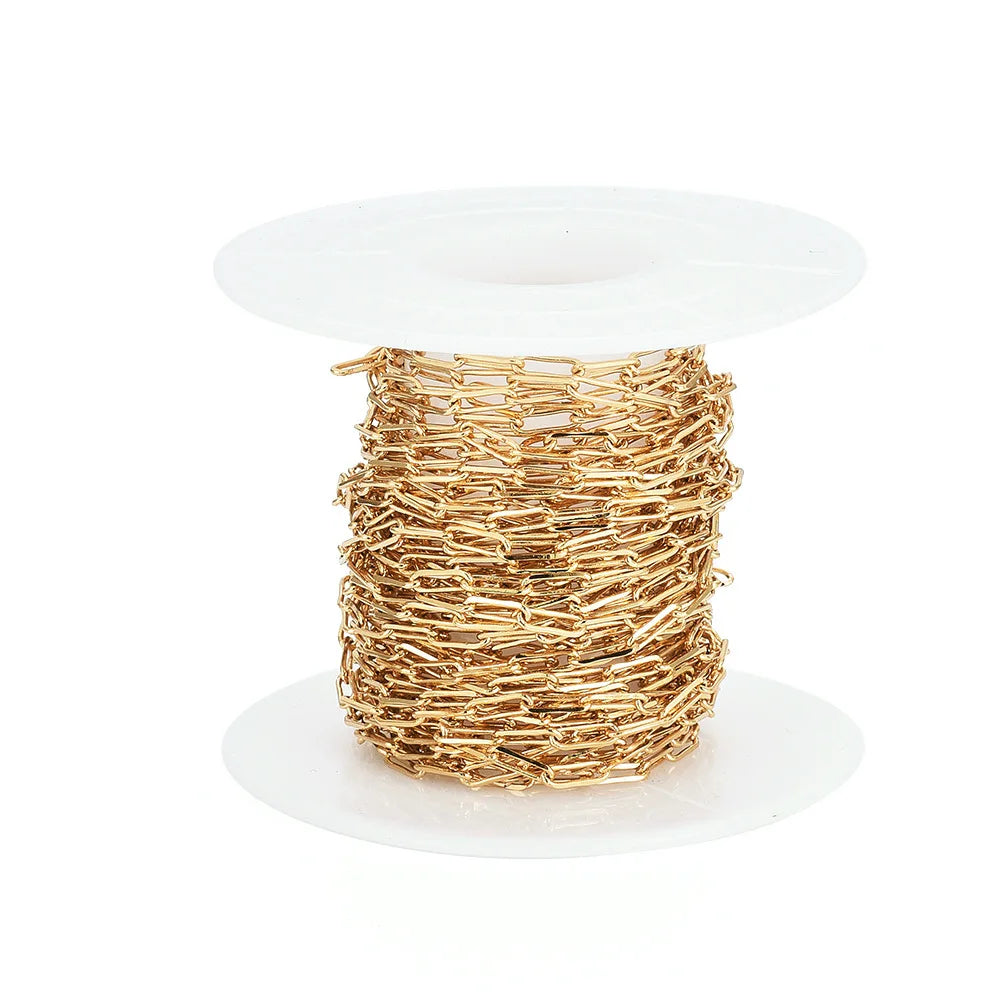 Welded Brass Solid 18K Gold-plated Paper Clip Chain Diy Handmade Elongated Cable Chain About 5m/roll Xuanseyameng TL001