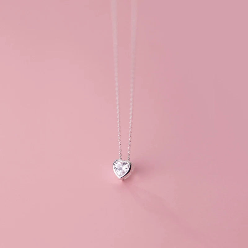Simple Cubic Zircon Heart Shape Wedding Pendant 925 Sterling Silver Necklaces Wholesale Gifts