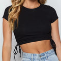 Women Fashion Custom Logo Print Short Sleeves Sexy Ladies Summer Plain Tight Crop Tops